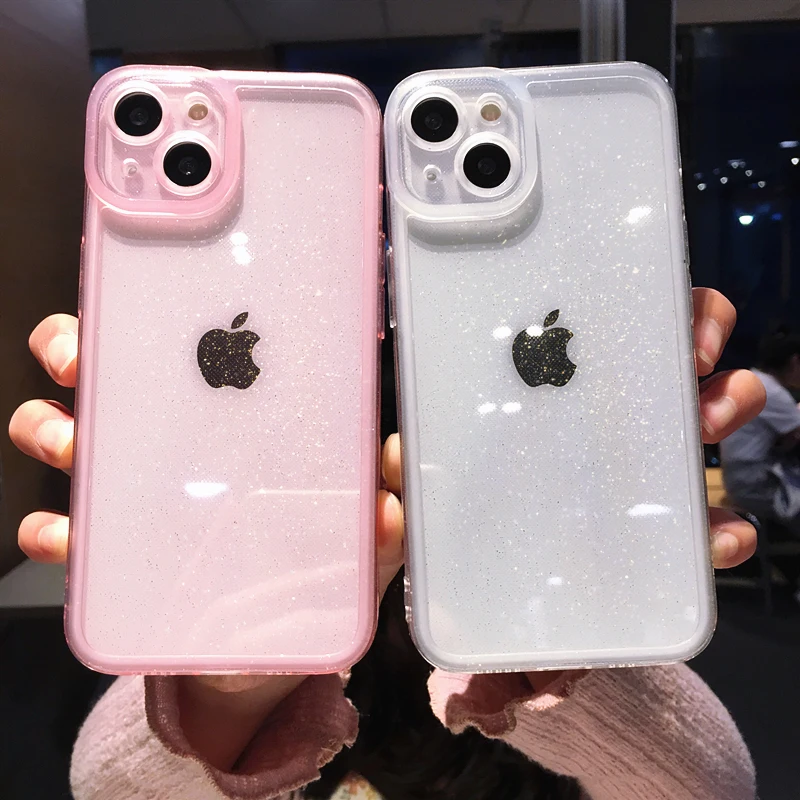 

Fashion Shining Glitter Powder Clear Phone Case For iPhone 13 Pro Max 12 11 XR X XS 7 8 Plus SE2020 Transparent Soft Bling Cover