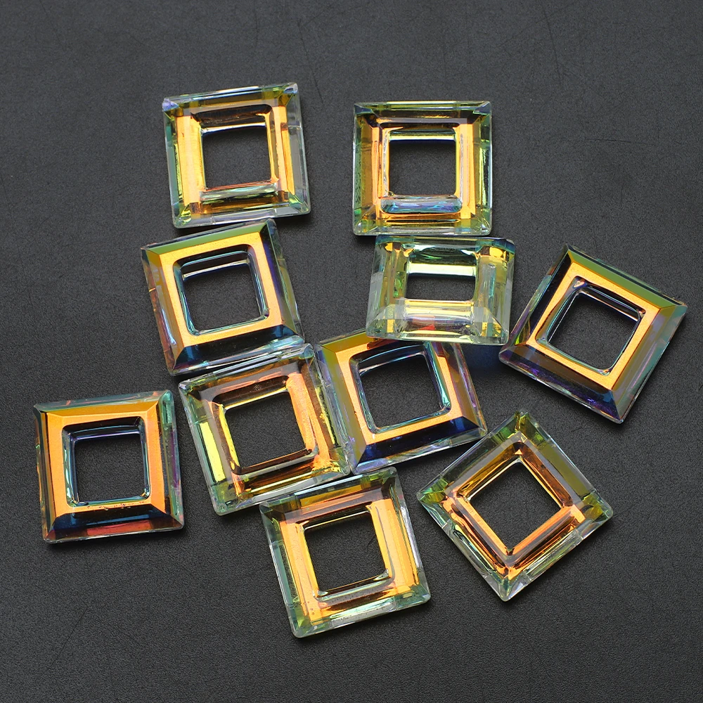 Блестящие квадратные стеклянные бусины AB с большим отверстием из австрийского