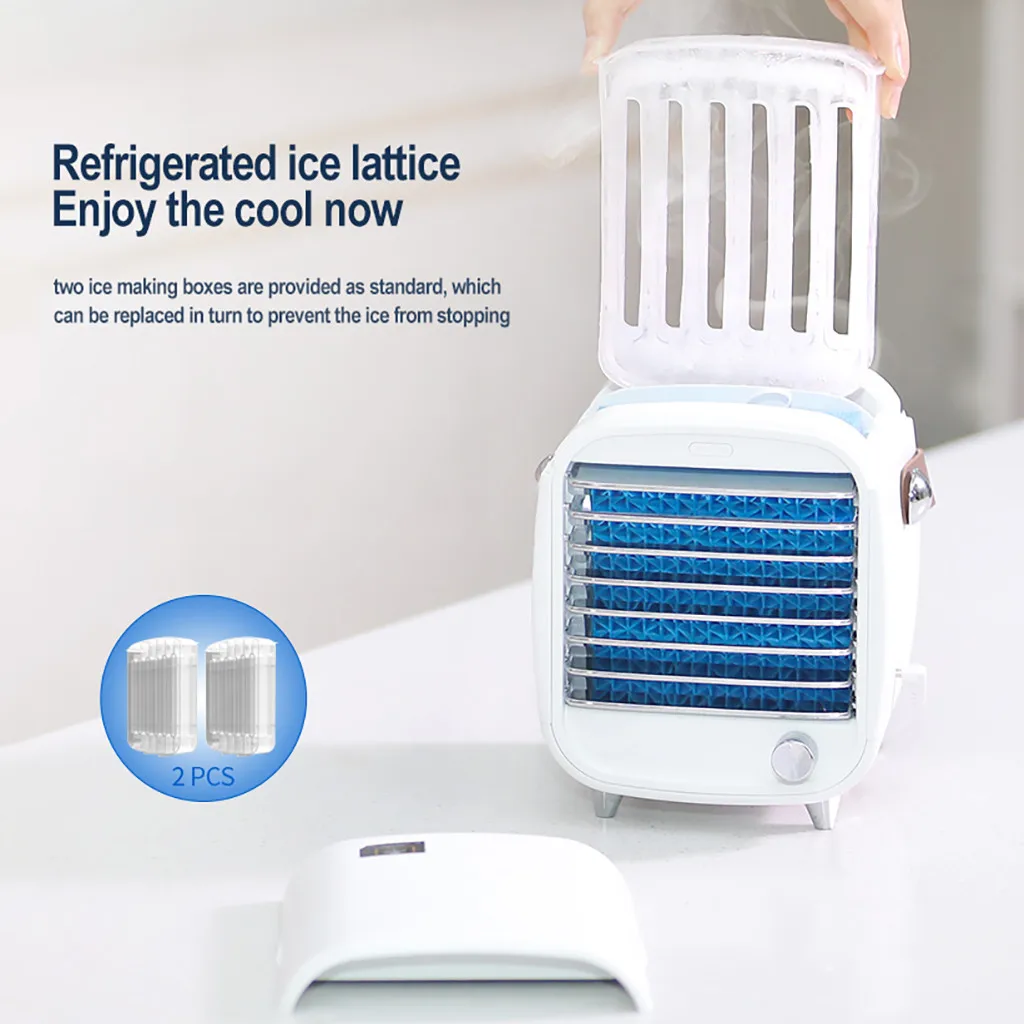 

Portable Led Air Conditioner Small Usb Desktop Cooling Fan Built-in Ice Box Desktop Air Cooling Fan Humidifier Purifier