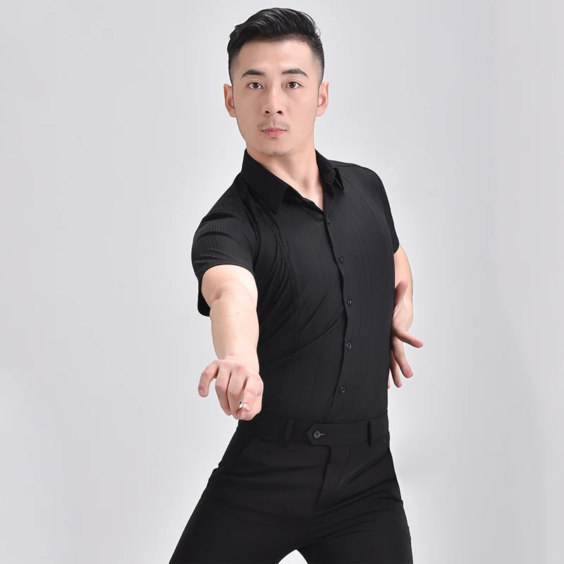 

Мужские костюмы для латиноамериканских танцев, Высококачественная рубашка, профессиональная тренировочная одежда, черная тонкая одежда д...