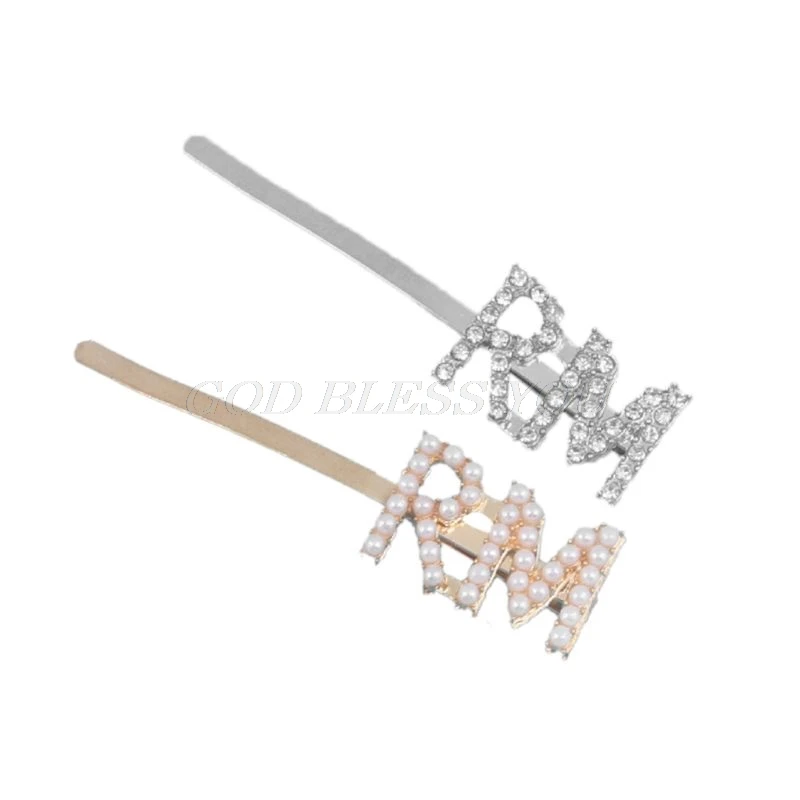 F Женские металлические буквы Bobby Pins Kpop имя членов имитация жемчужины, горный хрусталь для волос зажим для поддержки болельщиков декоративные заколки - Цвет: F