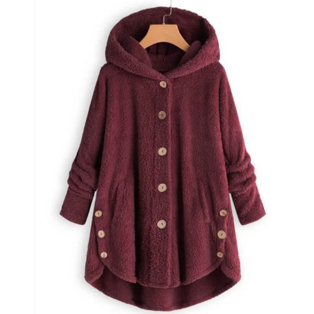 Wine Red Новое горячее зимнее женское теплое пушистое пальто пуговица для верхней одежды куртки верхняя одежда свободный свитер YAA99 - Цвет: Wine Red