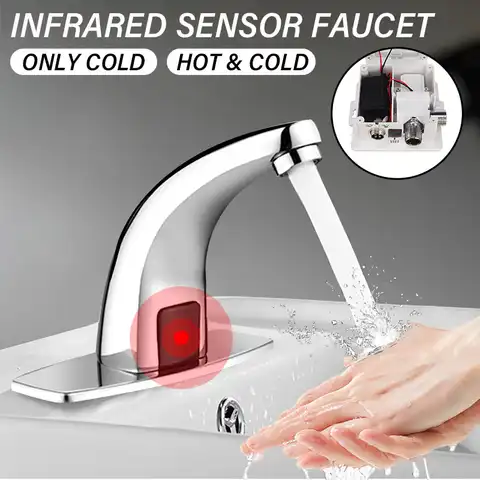 Автоматический Бесконтактный инфракрасный сенсорный смеситель для ванной комнаты, Бесконтактный, экономия воды, индуктивный Электрически...