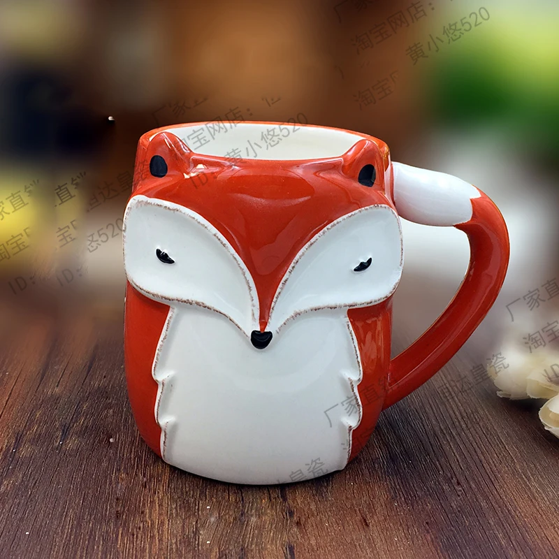 3D кружка с животными керамическая креативная кофейная чашка милой лисой большая
