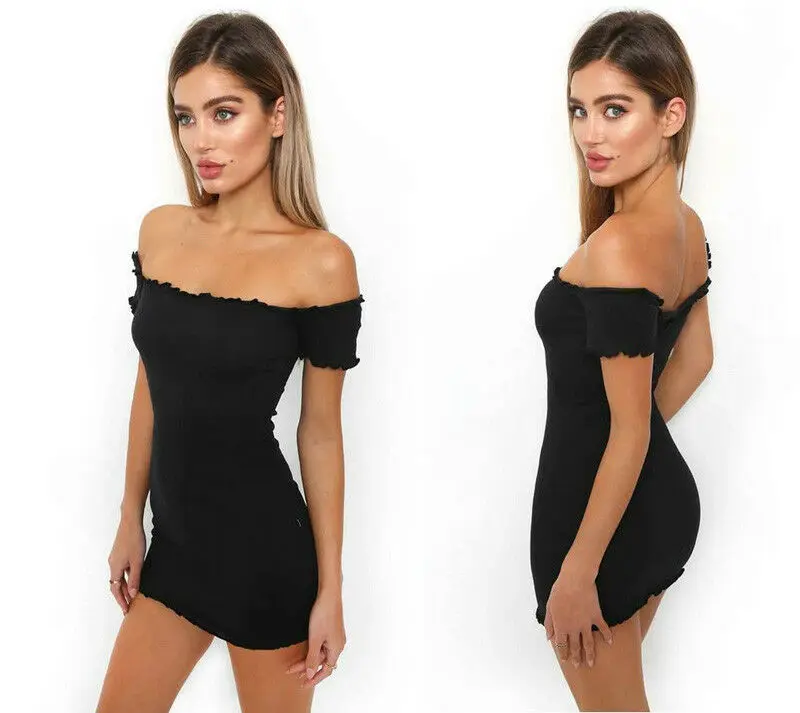 Летнее облегающее мини-платье для женщин сексуальное с открытыми плечами