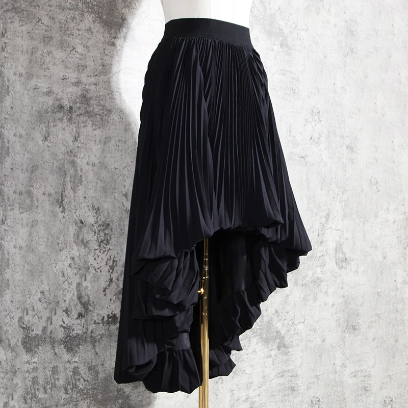 CHICEVER Casual Irregular Hem Black Skirts For Female High Waist Elegant Pleated Skirt Women Autumn 2020 Fashion Clothes New | Женская