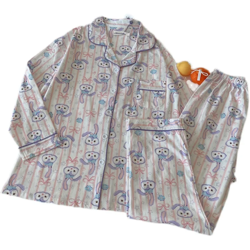 

New Pajamas Women's Cotton Sleepwear Spring And Autumn Long-sleeved Cardigan Cartoon Cute Home Clothed Night Suit