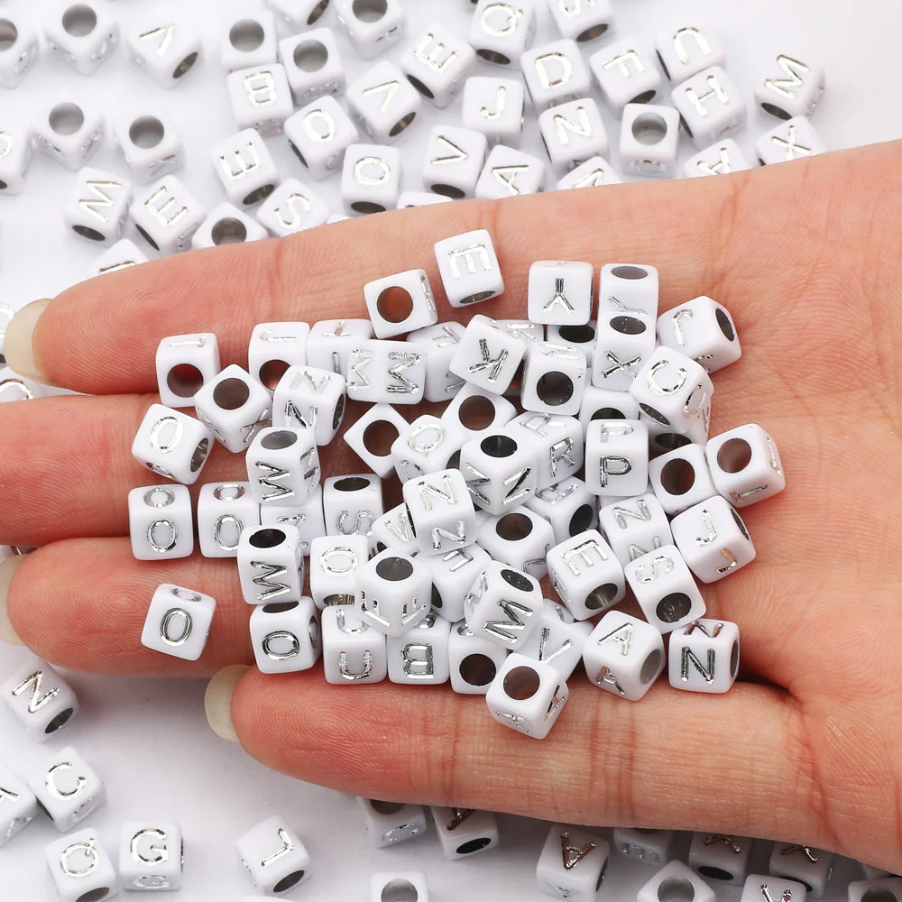 6 мм белые серебряные Смешанные акриловые буквы бусины квадратные разделители
