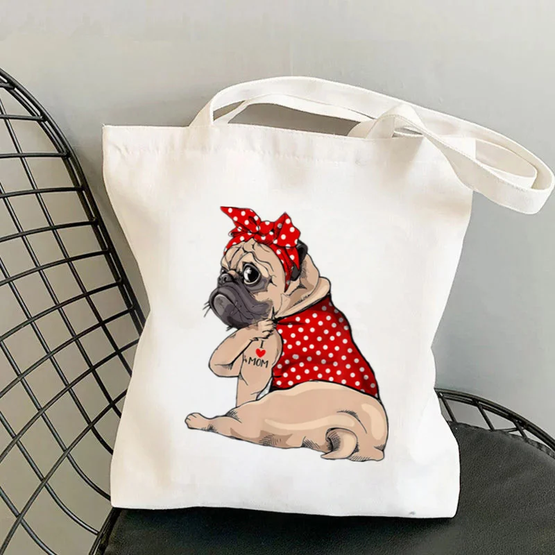 

Shopper fat Bandana Pug i love Mom Kawaii Bag Harajuku women Shopping Bag Canvas Shopper Bag girl handbag Shoulder Lady Bag