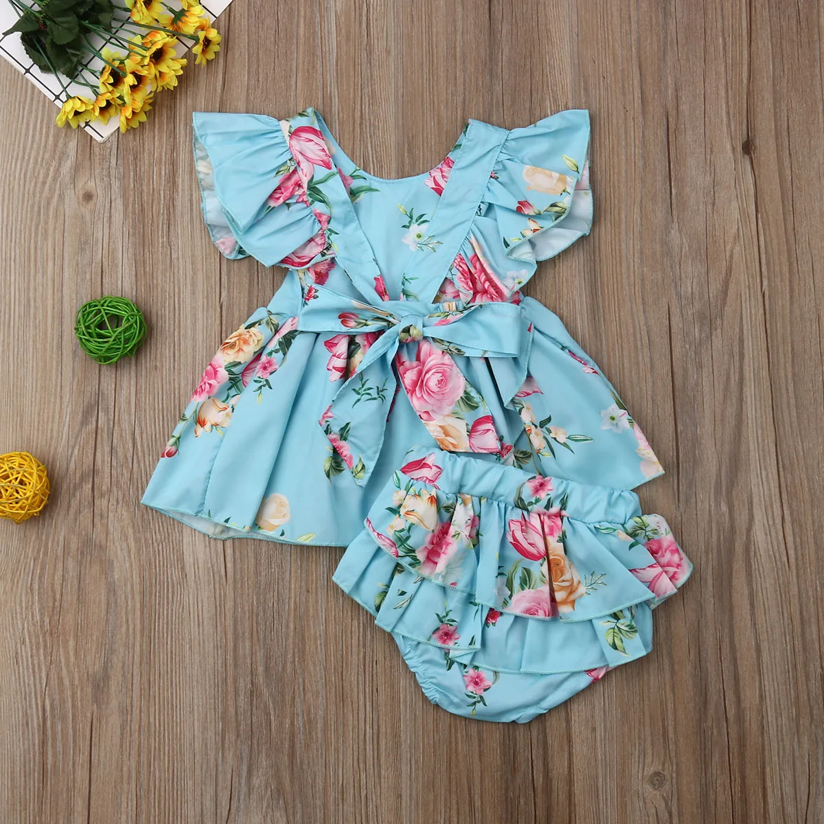 

US Newborn Baby Girl 0-24M Fly Sleeve Cotton Dress Top Shorts Pants Clothes Outfits
