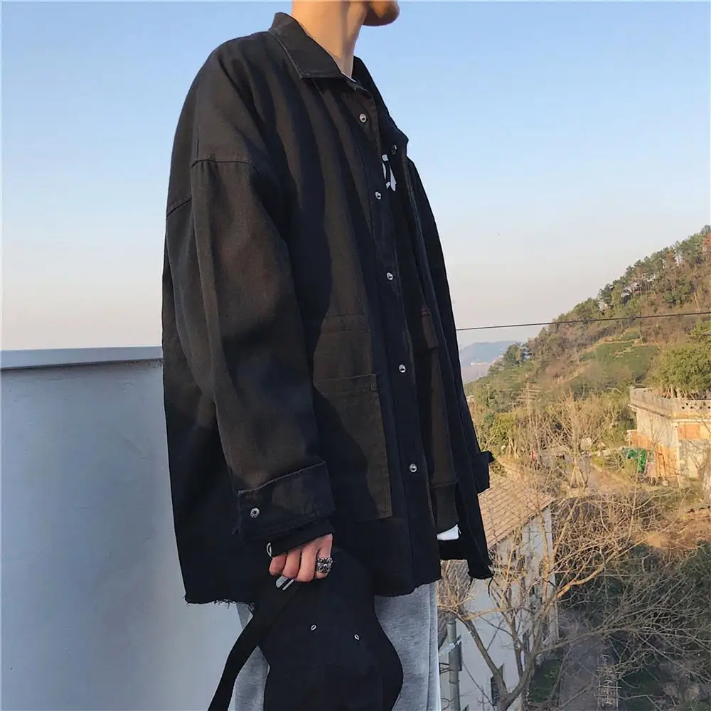 Мужская джинсовая куртка в стиле хип-хоп Повседневная приталенная из денима