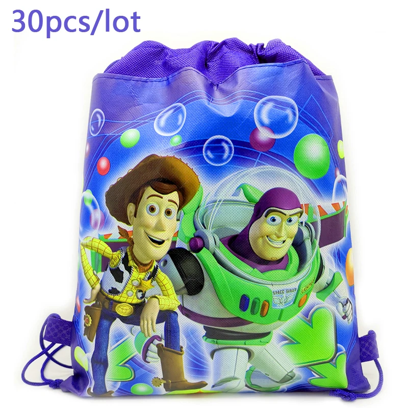 30 шт./лот День рождения Дети Мальчики сувениры Drawstring подарки сумки из мультика «История игрушек» нетканые ткани Mochila Baby Shower украшения