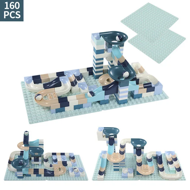 Without box-160pcs 80-360 шт мраморный гоночный лабиринт, шарики, строительные блоки, воронка, слайды, колесо, большое здание, кирпич, игрушка, совместимая с Duploed - Цвет: Without box-160pcs