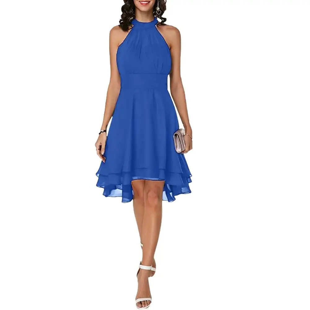 

Sexy Women Plus Size Sleeveless High Waist Irregular Hem Chiffon Halter Dress