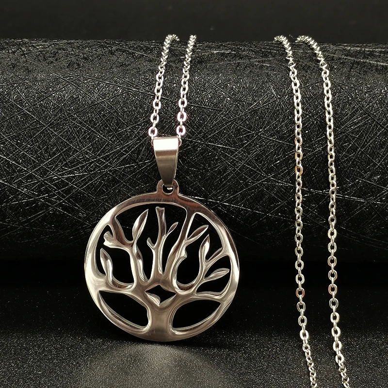 

Round Tree of Life Stainless Steel Necklace Pendant Casual Fashion Necklaces for Women Morrocan Jewelry Bulk Wholesale Choker