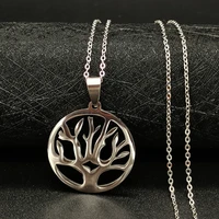 round tree of life stainless steel necklace pendant casual fashion necklaces for women morrocan jewelry bulk wholesale choker