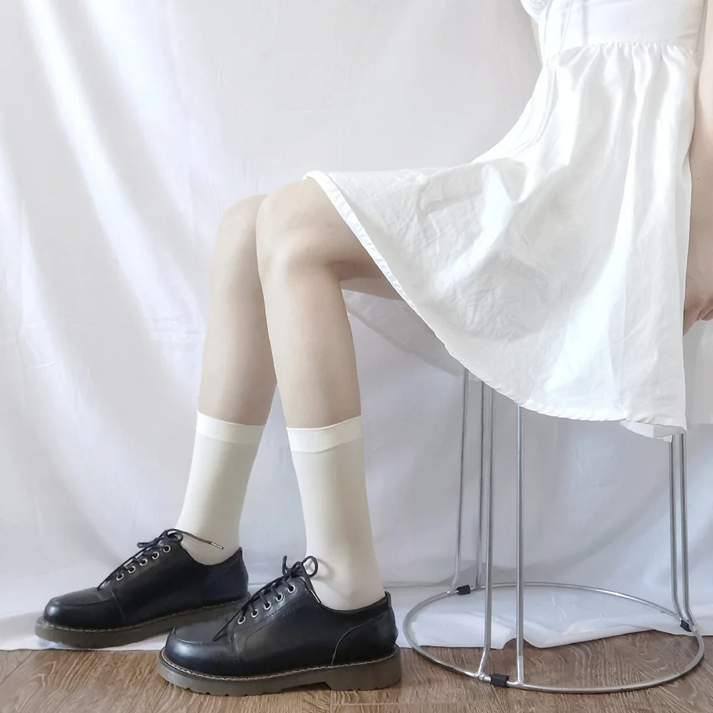 Jk Black Long Stockings Women Thin High Knee Socks Girls Kawaii Solid Nylon Stocking Female Leg Calcetines Medias