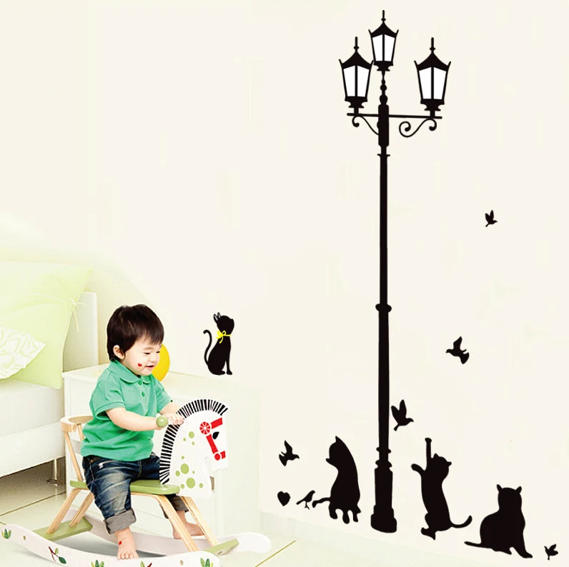 143x97 см европейские забавные черные коты Уличные светильники настенные наклейки