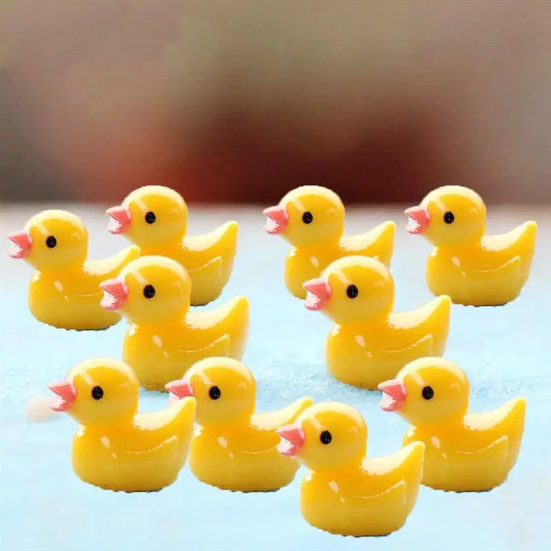Yellow 10 шт. миниатюрные фигурки белой утки плоские пластмассовые DIY украшения Ремесла Изготовление сказочных садовых миниатюрных украшения для двора - Цвет: Yellow