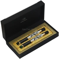 jinhao brand new dragon king vintage fountain pen rolllerball pen green jewelry metal embossing silver color with gift box