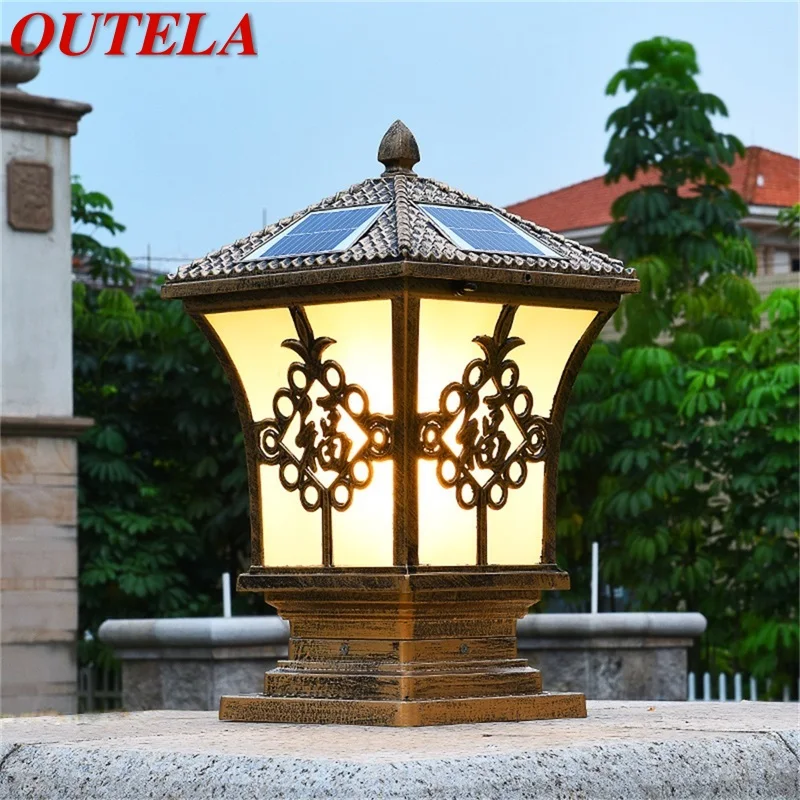

OUTELA Solar Outdoor Classical Post Light Retro Waterproof Pillar LED Wall Lamp Fixtures for Home Garden