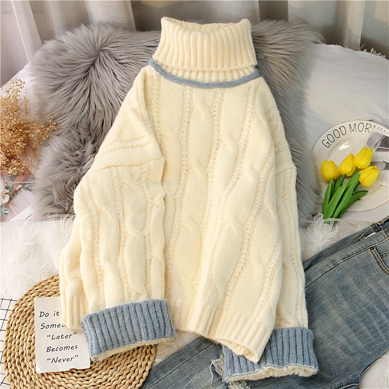 

Женский свитер EBAIHUI, пуловеры с высоким воротником, осенне-зимние свитера 2021, Топ с длинным рукавом, утепленная теплая Женская одежда, вязаны...