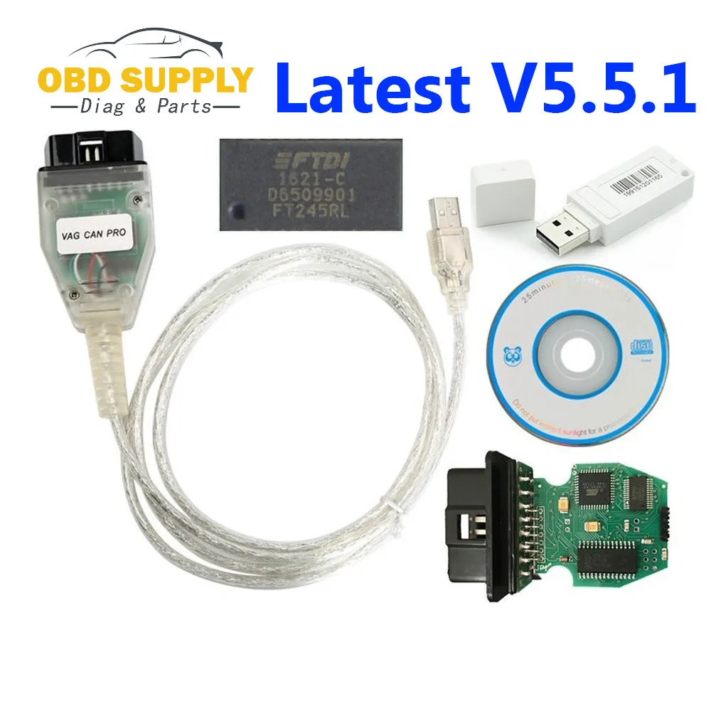 Новейший V5.5.1 VCP OBD2 Диагностический Интерфейс VAG CAN PRO FT245RL FTDI многоязычный работает