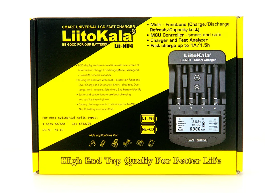 LiitoKala Lii-ND4 NiMH/Cd зарядное устройство aa зарядное устройство ЖК-дисплей и тестовая емкость батареи для 1,2 в aa aaa и 9 В батареи - Цвет: Lii-ND4 and Adapter
