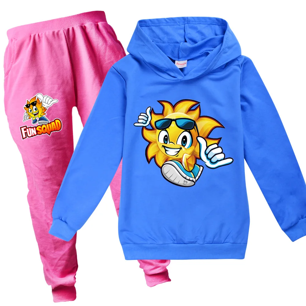 Fun Squad Kids Hoodies for Girls Boys Tops Pants 2pcs Set Autumn Clothes Long Sleeve Sportswear Suits Children Pullover Outfits