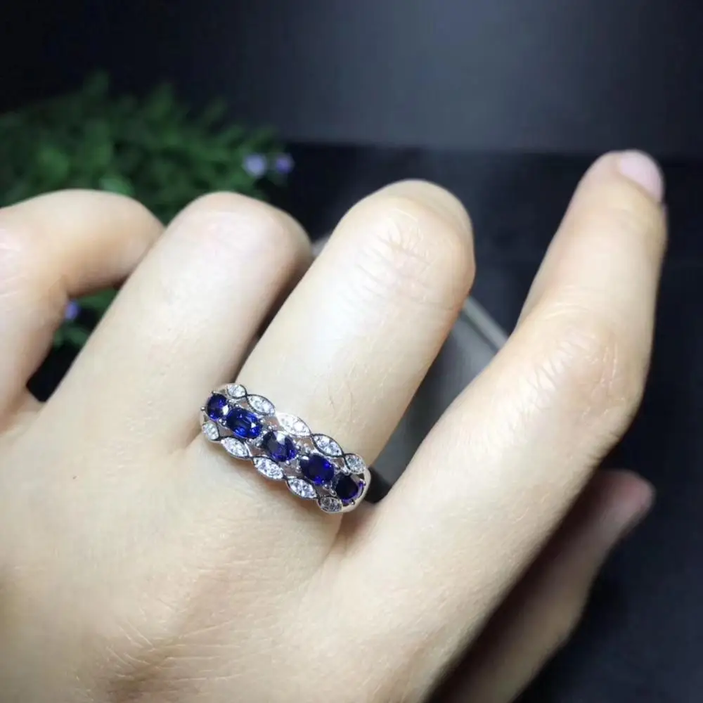 Natural sapphire ring, 925 silver, Line Ring, the latest fashion ring, precious gemstone lady's jewelry