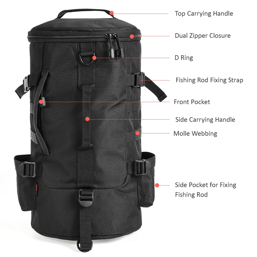 

23L Larger Capacity Fishing Backpack Outdoor Travel Fishing Rod Reel Tackle Bag Shoulder Bag Multi-purpose Luggage Panniers