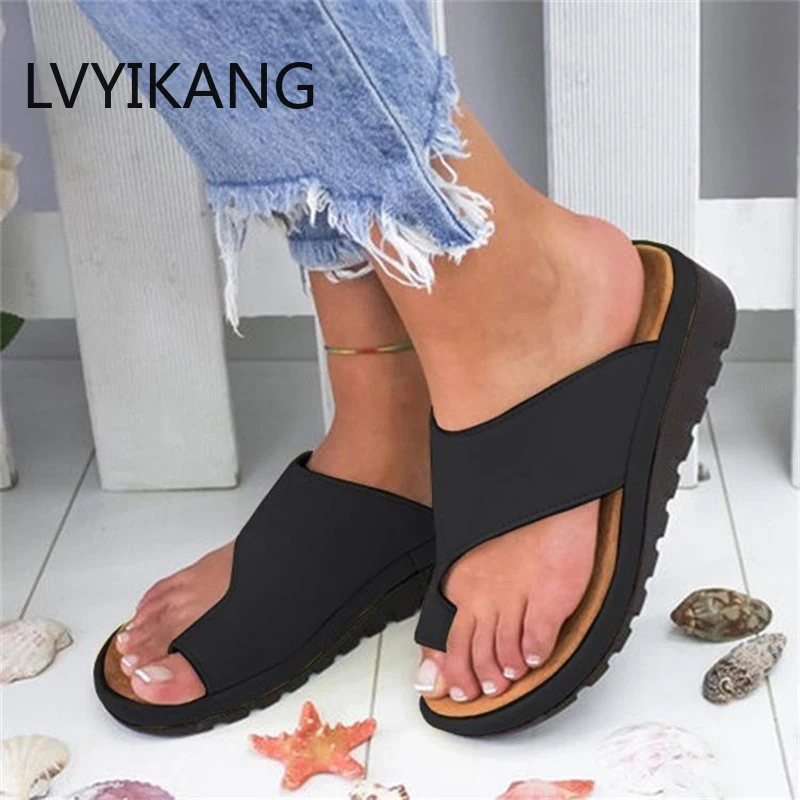 Сандалии женские ортопедические на плоской подошве повседневные шлепанцы с