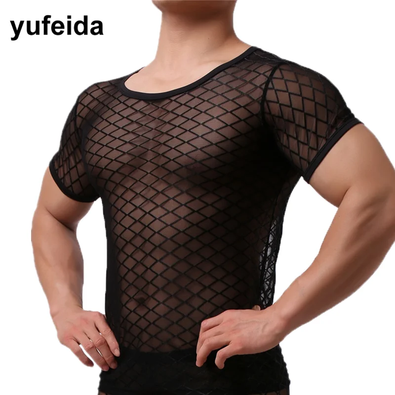 Сексуальные мужские топы нижнее белье сетчатые прозрачные майки с коротким
