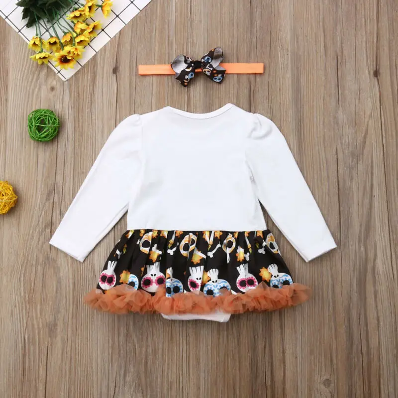 

Hot Newborn Kid Girl Halloween Clothes Long Sleeve Romper Tutu Dress Headband
