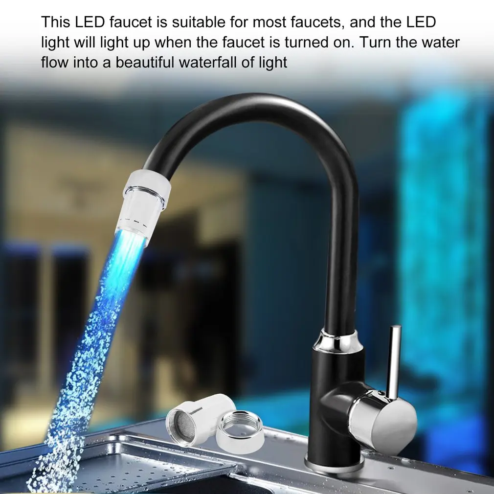 

Unique Color LED Light Water Glow Faucet Tap Stainless Steel Water Tap And Faucet Diverter Valve Adapter Connector Durable Hot