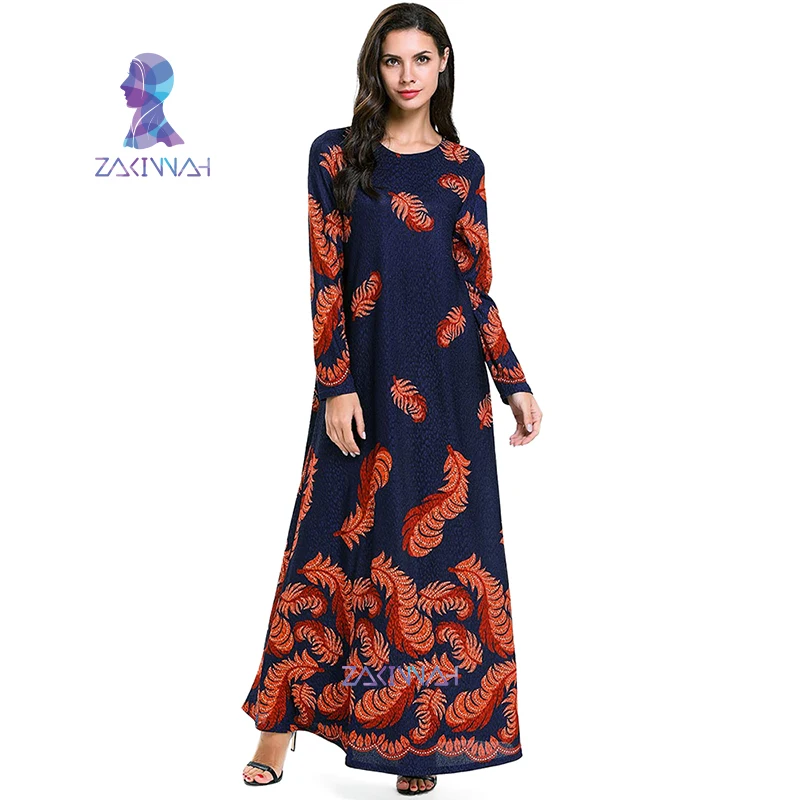 7702 vetement femme 2019 модное платье с длинным рукавом принтом в виде голубых перьев