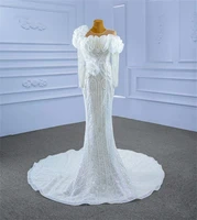 100real image pearls mermaid wedding dresses glitter sequins long sleeves bridal gowns women robes de mari%c3%a9e custom made