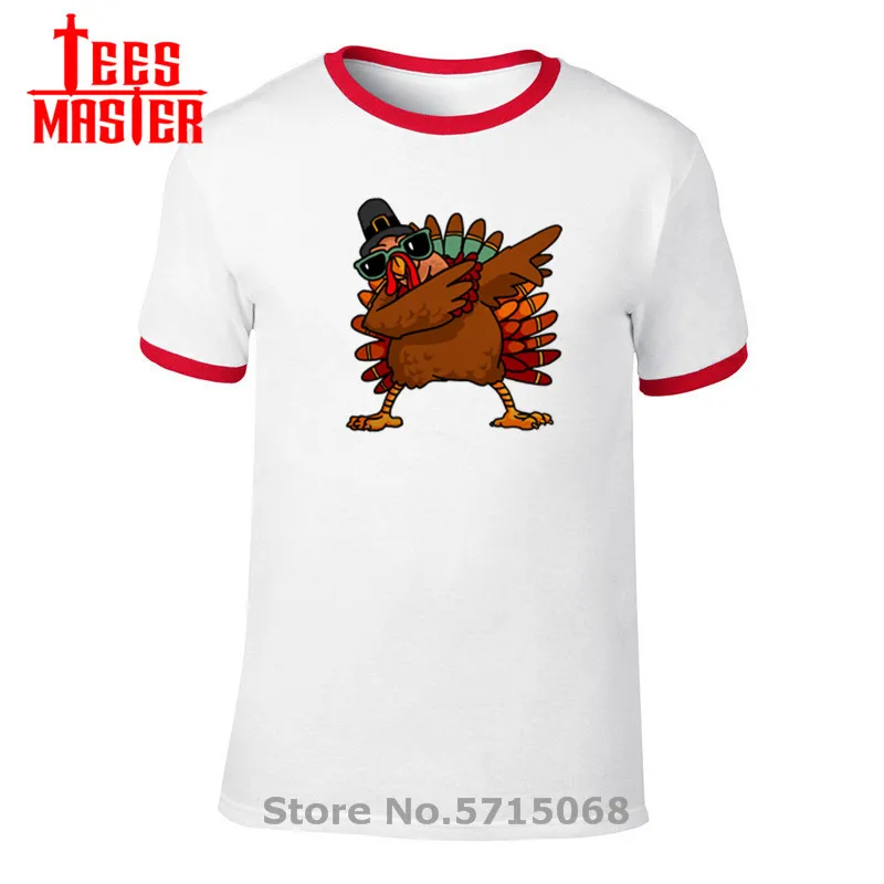 Мужские футболки с длинным рукавом забавная ко Дню благодарения Dabbing индейкой 100%