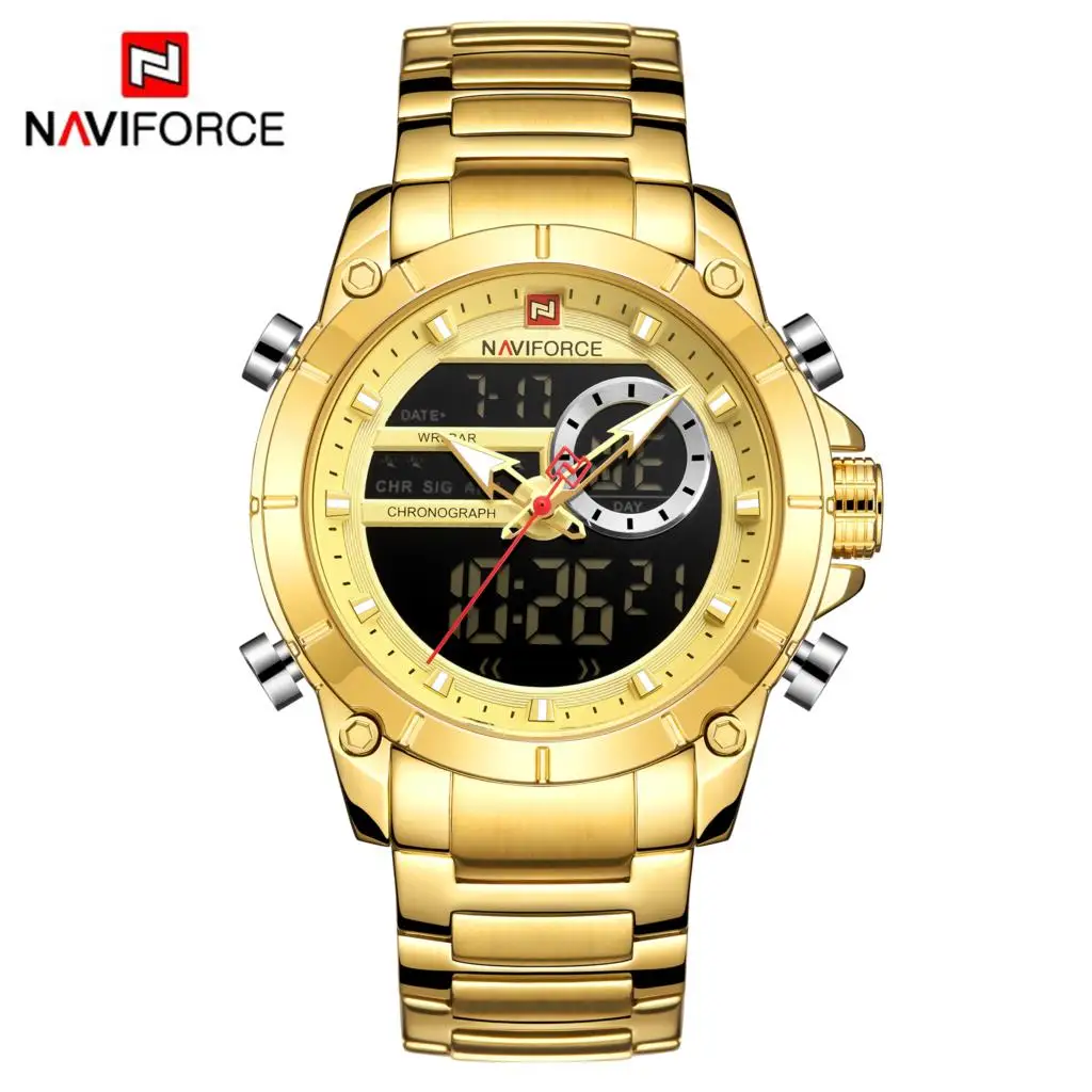 

NAVIFORCE Men Top Brand Military Fashion Watch Quartz Wristwatch Steel Waterproof Dual Display Male Watch Relogio Masculino