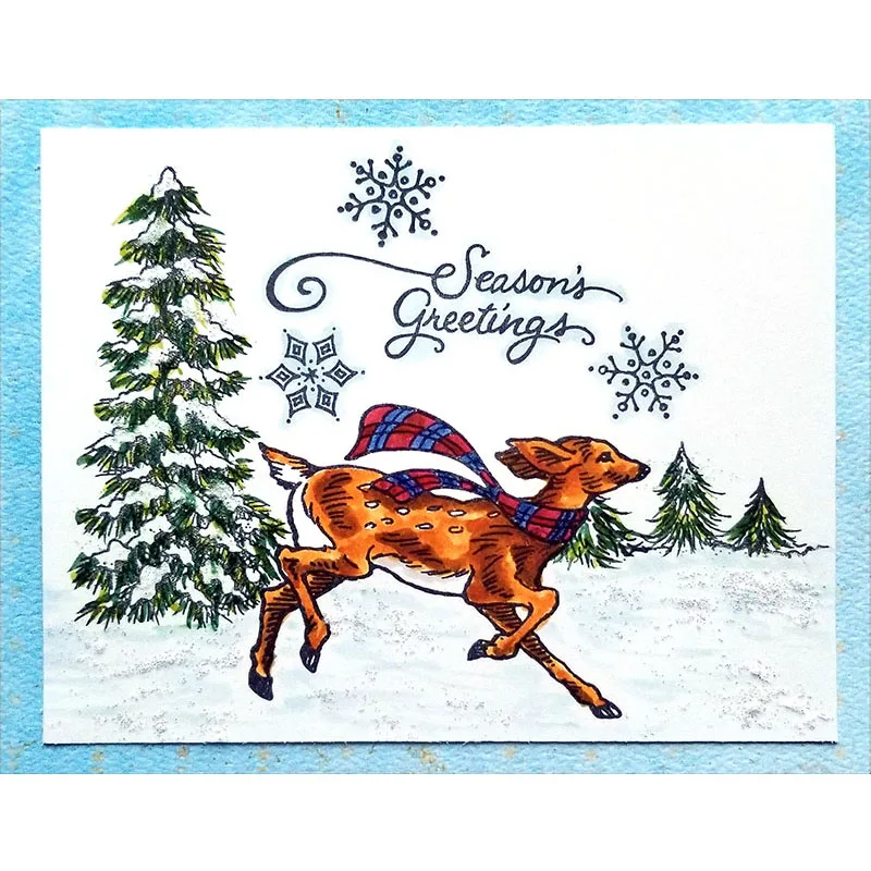 

Clear Stamps running Deer with Seasons Greetings Transparent Stamp for DIY scrapbooking Album Crafts Cards Decoration New 2019