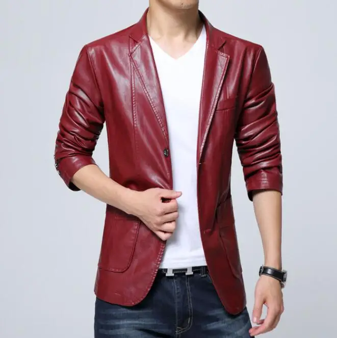 

Autumn Men Leather Blazer Men Slim Fit Slim Solid Mens Blazer Jacket