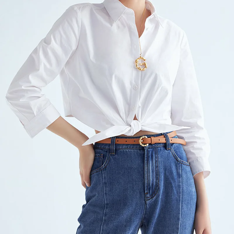 All-match Summer Accessories Ladies Belt Simple Cowhide Belt for Women Yellow Gold pin Buckle Belts for Jeans Dress pasek damski