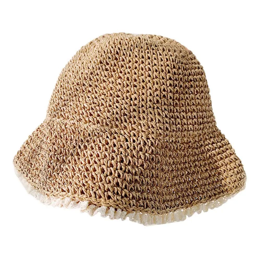 

2021 New Summer Women Sun Hats Sweet Lace Shade Fisherman Hat Straw Hat Women's Summer Fresh Hollow Breathable Sunscreen Hat