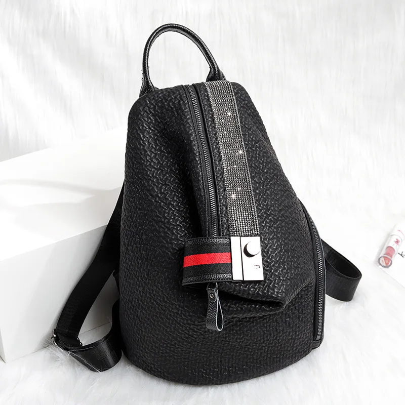 2022 Brand Soft Leather Double-shoulder Backpack Personalized Anti-theft Lock Buckle Ita Bac kpack Dual-use Women's Shoulder Bag