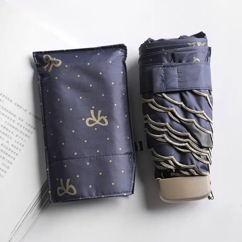 navy blue Зонтик с бантом, солнечный зонтик, портативный мини Карманный, анти-УФ зонтик, Paraguas, складной, Umberlla, дождевик для женщин - Цвет: navy blue