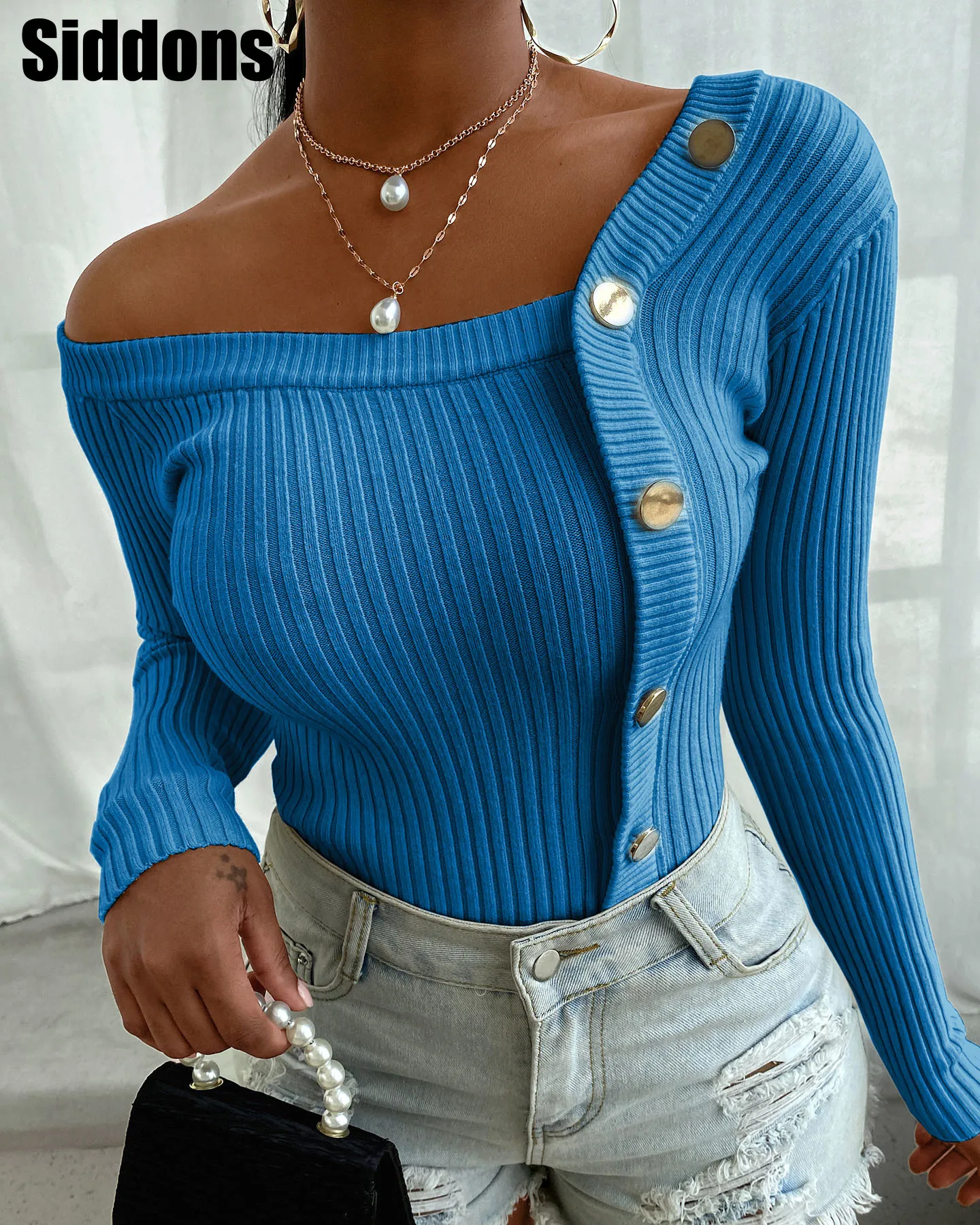 

Женский вязаный свитер на пуговицах, элегантный однотонный облегающий свитер с длинным рукавом и V-образным вырезом на осень