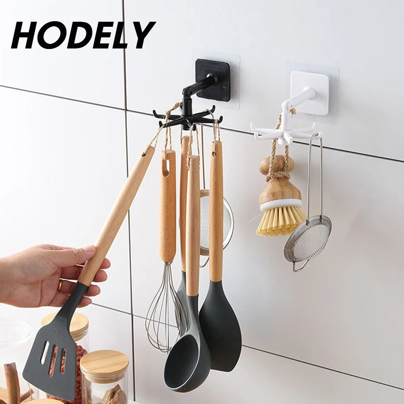 

HODELY Wall-mounted Folding Kitchen Holder 360° Rotate Wall Cabinet Hooks Storage Home Supplies Bracket For Kitchen Organizer