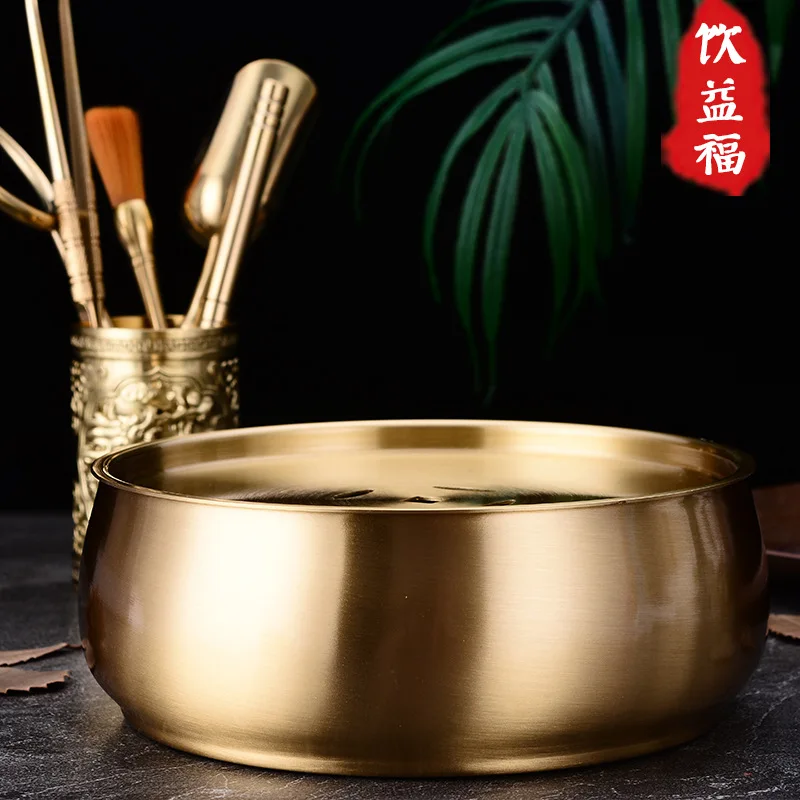 

Copper kungfu tea washing copper art tea tray Chinese style tea tray water bowl water washing simple small