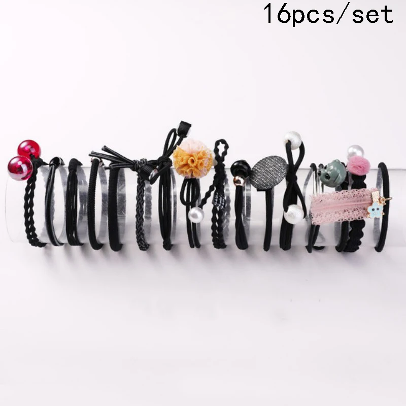 set 9 8/12/16/20/25 шт. Для женщин; обычная блузка для девочек; платье с жемчужинами; резинка для волос, обтянутая тканью; трикотажные резинки для волос хвост держатель повязки для волос аксессуары для волос комплект - Цвет: set 9