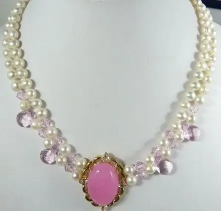 

2 color White 8-9mm Freshwater Pearl pink & Blue Moonstone Pendant Necklace
